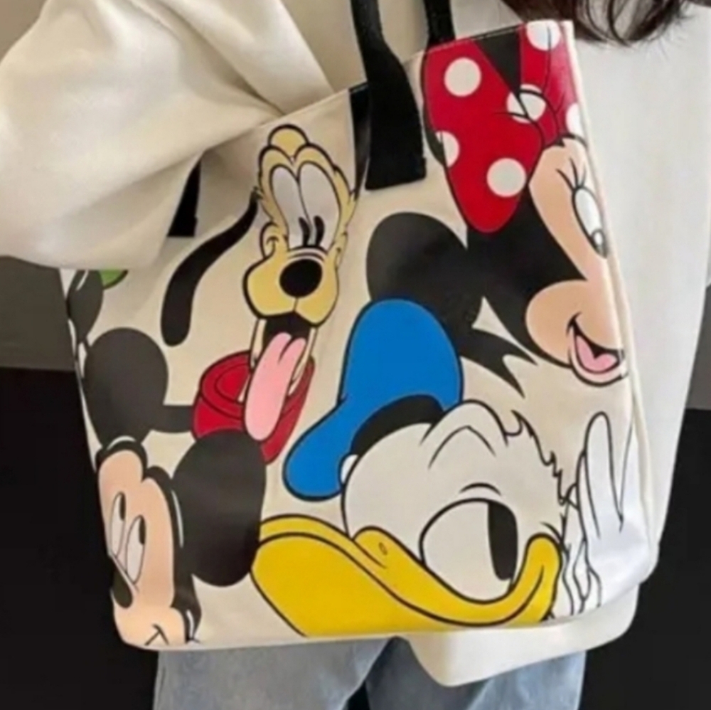 Disney Character Multicolor Canvas Tote Bag - NEW - Picture 2 of 4